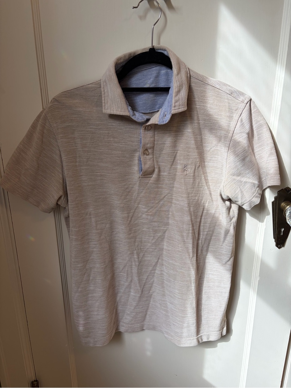 Men's Beige Short-Sleeve TailorByrd Polo with Contrast Inner Collar